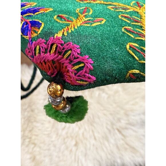 Artisan Boho Colorful Embroidered Silk Felted Floral Paisley Tote Shopping Bag - Picture 12 of 12